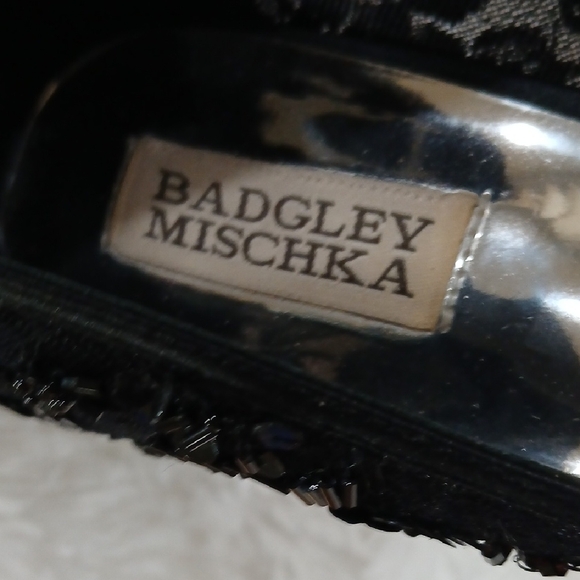 Badgley Mischka Black Sequin Lace Heels - Picture 4 of 9